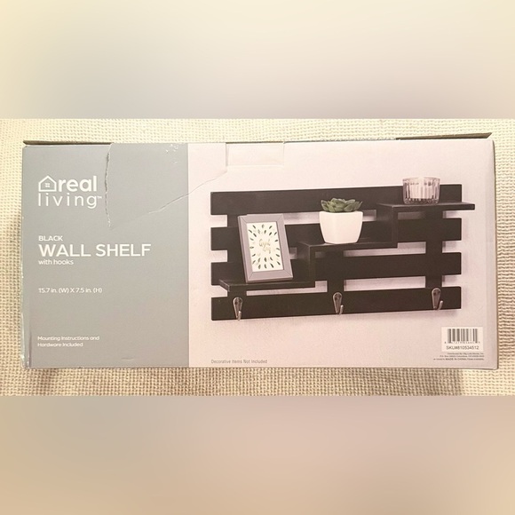 Real Living Other - Real Living Black Wall Shelf with Hooks